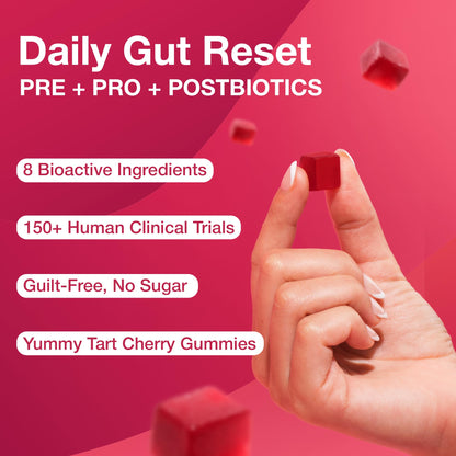 The Gut Gummy, 360° Daily Gut Reset, Full-Spectrum Tribiotic for Women & Men, Prebiotics Probiotics Postbiotics for Bloating, Belly Fat, Skin & Immune Support, Sugar Free Tart Cherry Gummies, 60 Count - dailyvitalstore