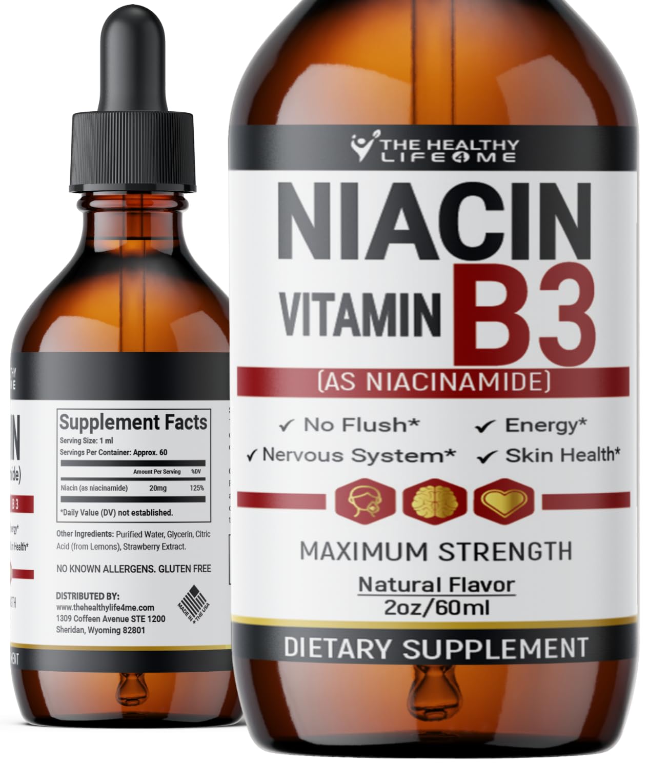 The Healthy Life 4 ME Vitamin B3 Niacinamide Liquid | 20mg Serving 60 Days Supply | Vitamin B Liquid Drops | 2oz Clear - dailyvitalstore
