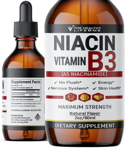 The Healthy Life 4 ME Vitamin B3 Niacinamide Liquid | 20mg Serving 60 Days Supply | Vitamin B Liquid Drops | 2oz Clear - dailyvitalstore