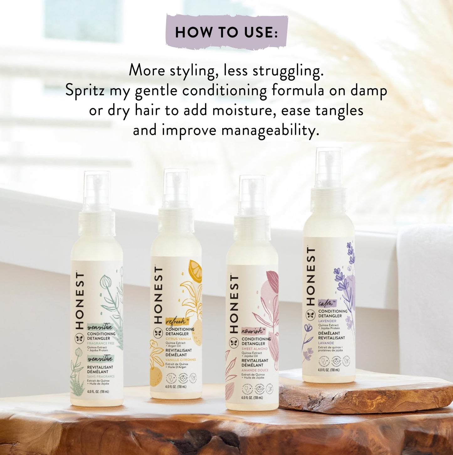 The Honest Company Conditioning Hair Detangler, Tear-Free, Hypoallergenic, Leave-In Conditioner and Fortifying Spray - dailyvitalstore