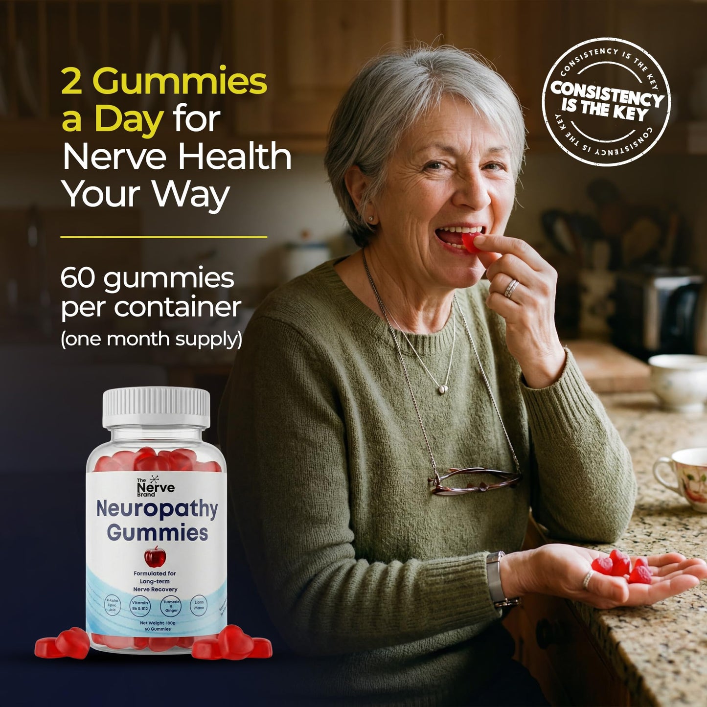 The Nerve Brand Neuropathy Support Gummies, 600 mg R Alpha Lipoic Acid Gummies with B1 B6 B12 and Lion’s Mane, Sugar Free Daily Nerve Health Supplement, 30 Day Supply - dailyvitalstore