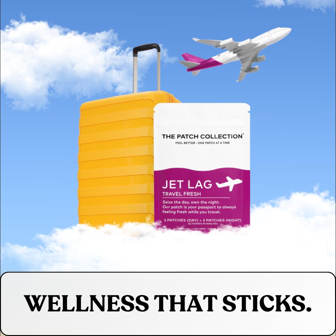 The Patch Collection® - Jet Lag Patch for Day & Night Time Zone Changes | Melatonin, Valerian Root, Passion Flower, Magnesium, Vitamin B1, B2, B3, Turmeric | 100% Natural & Vegan (Pack of 4) - dailyvitalstore