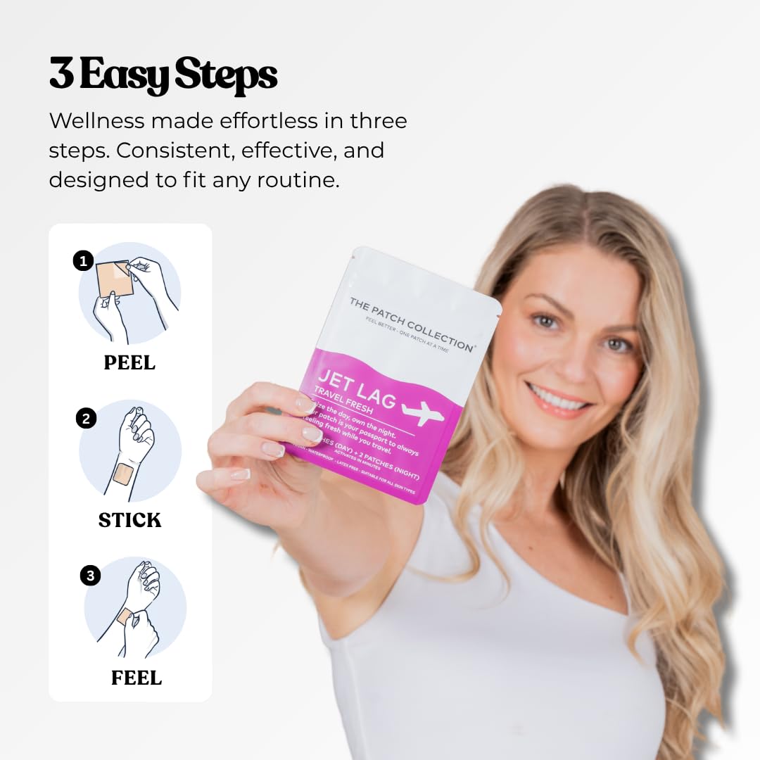 The Patch Collection® - Jet Lag Patch for Day & Night Time Zone Changes | Melatonin, Valerian Root, Passion Flower, Magnesium, Vitamin B1, B2, B3, Turmeric | 100% Natural & Vegan (Pack of 4) - dailyvitalstore