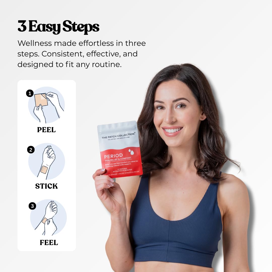 The Patch Collection® – Period Pain Relief Patch | Menthol, Turmeric, Valerian Root, Green Tea, Pomegranate Oil (Pack of 12) - dailyvitalstore