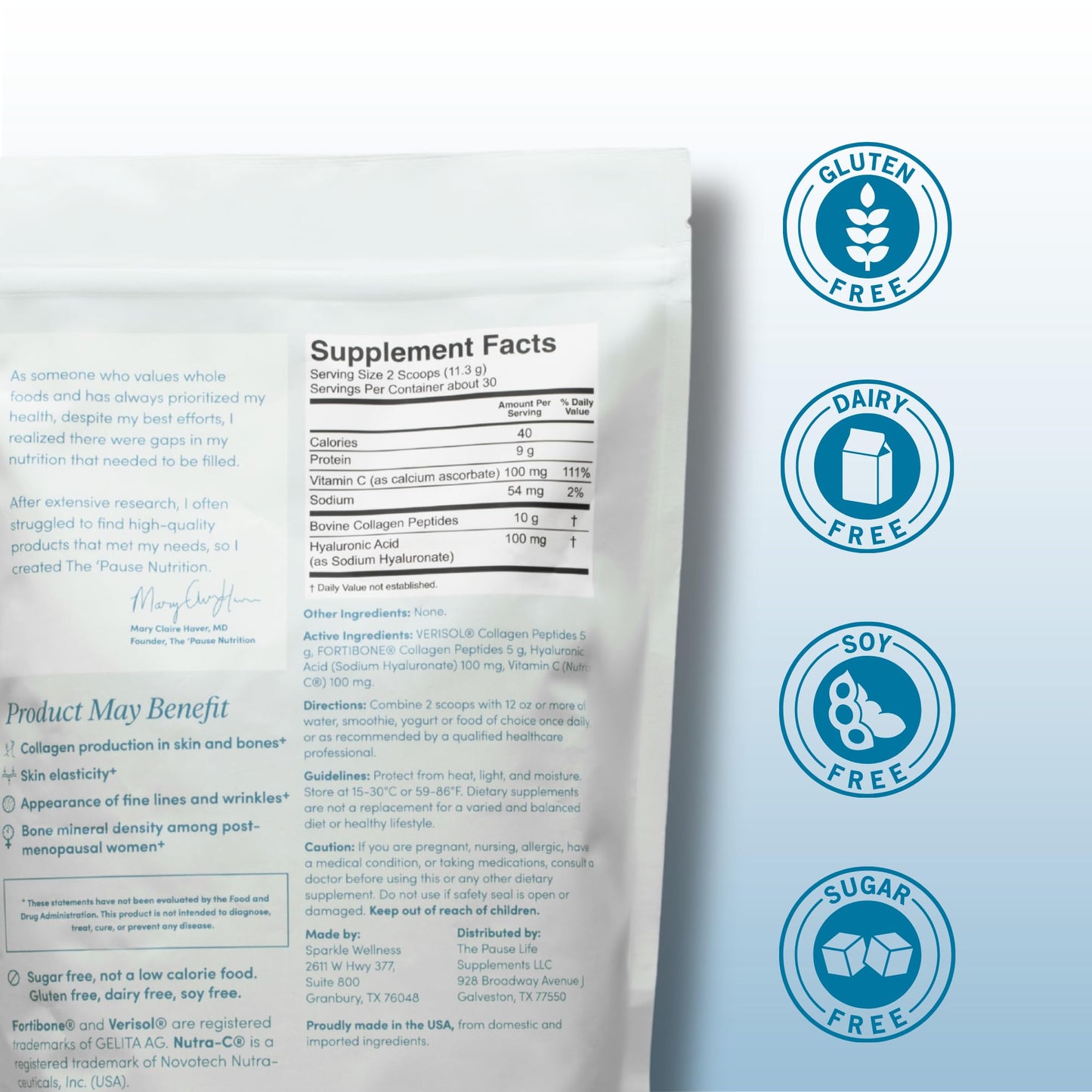 The 'Pause Life Skin & Bone, Verisol & Fortibone Collagen Peptides, Powder Formula with Hyaluronic Acid and Vitamin C, Gluten Free Supplement, Skin, Nails & Hair Support, Unflavored, Easy to Mix 12 OZ - dailyvitalstore