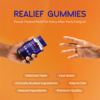 The Realief 60 Count Post Party Gummies – DHM, Milk Thistle & Electrolytes – Wellness Support – Strawberry Flavor – Wake Up Refreshed - dailyvitalstore
