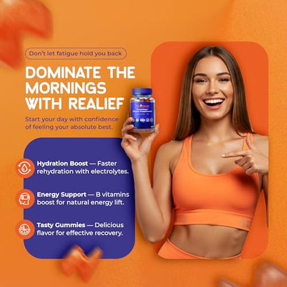 The Realief 60 Count Post Party Gummies – DHM, Milk Thistle & Electrolytes – Wellness Support – Strawberry Flavor – Wake Up Refreshed - dailyvitalstore