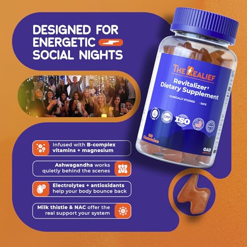The Realief 60 Count Post Party Gummies – DHM, Milk Thistle & Electrolytes – Wellness Support – Strawberry Flavor – Wake Up Refreshed - dailyvitalstore