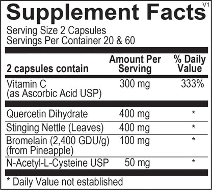 The Source Matters Alleviator Clear-ME SR Seasonal Allergy Relief and Immune Support | Quercetin, Bromelain, Stinging Nettles, NAC, and Vitamin C (40 Capsules) - dailyvitalstore