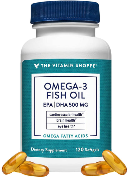 The Vitamin Shoppe Brand Omega 3 Fish Oil 1000mg with EPA DHA 500mg, Cardiovascular, Brain & Eye Health Support for Men and Women, Sourced from Anchovy, - dailyvitalstore