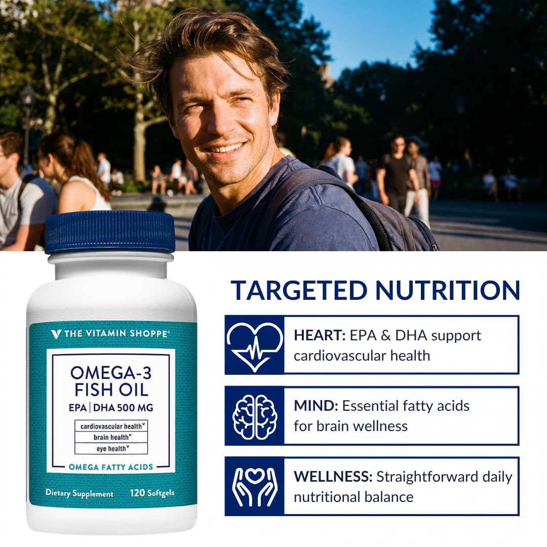 The Vitamin Shoppe Brand Omega 3 Fish Oil 1000mg with EPA DHA 500mg, Cardiovascular, Brain & Eye Health Support for Men and Women, Sourced from Anchovy, - dailyvitalstore