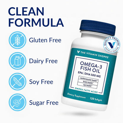 The Vitamin Shoppe Brand Omega 3 Fish Oil 1000mg with EPA DHA 500mg, Cardiovascular, Brain & Eye Health Support for Men and Women, Sourced from Anchovy, - dailyvitalstore