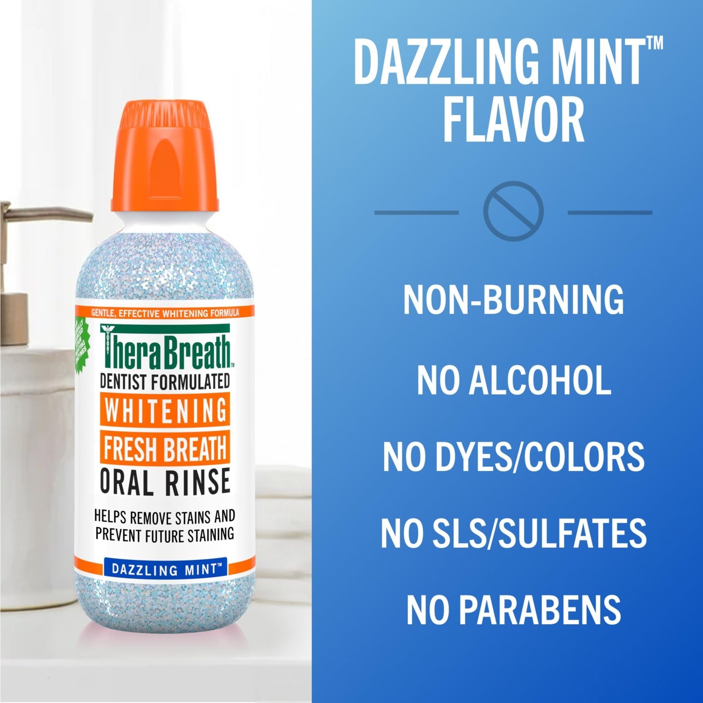 TheraBreath Whitening Mouthwash, Dazzling Mint, Dentist Formulated, 1 Liter - dailyvitalstore