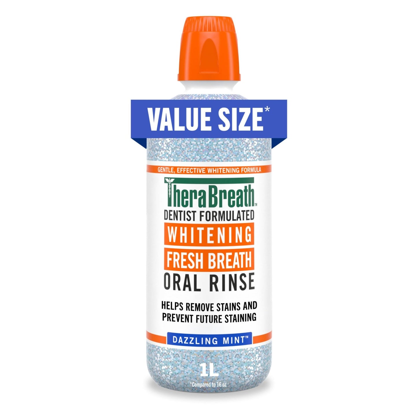 TheraBreath Whitening Mouthwash, Dazzling Mint, Dentist Formulated, 1 Liter - dailyvitalstore