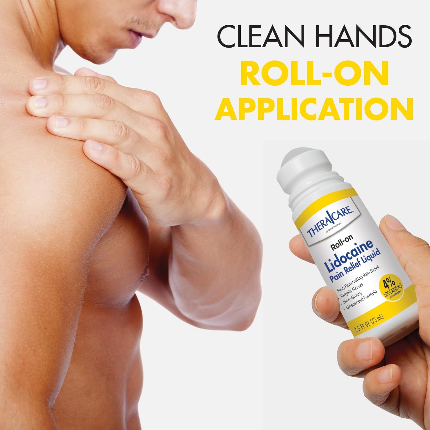 TheraCare 4% Lidocaine Roll-On | OTC Strength | Pain Relief Liquid | 2.5 oz. 73 mL | Non-Greasy, Unscented Formula | Topical Anesthetic - dailyvitalstore