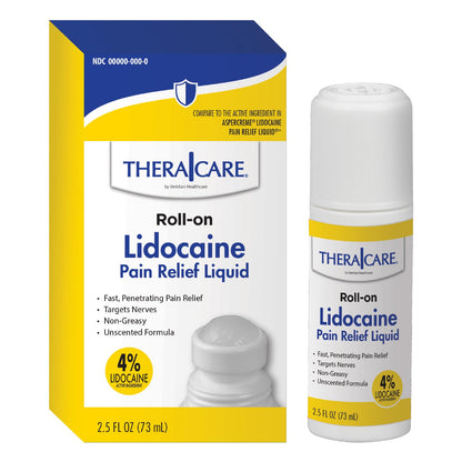 TheraCare 4% Lidocaine Roll-On | OTC Strength | Pain Relief Liquid | 2.5 oz. 73 mL | Non-Greasy, Unscented Formula | Topical Anesthetic - dailyvitalstore