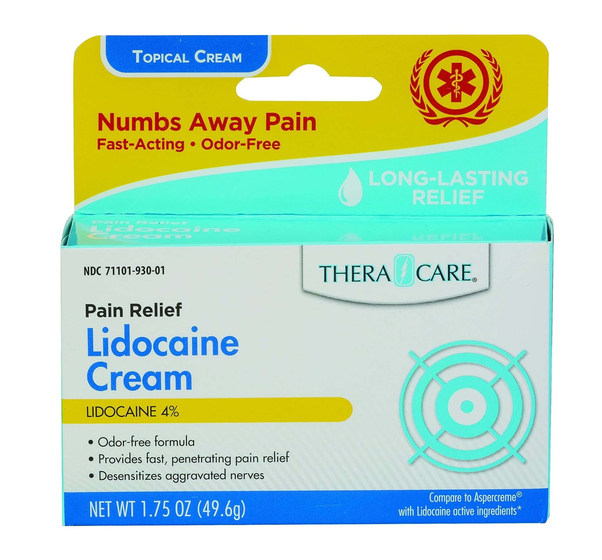 TheraCare Maximum Strength OTC Lidocaine Cream | Numbs Away Pain | Long-Lasting Relief | Non-Greasy | 1.75 Oz - dailyvitalstore