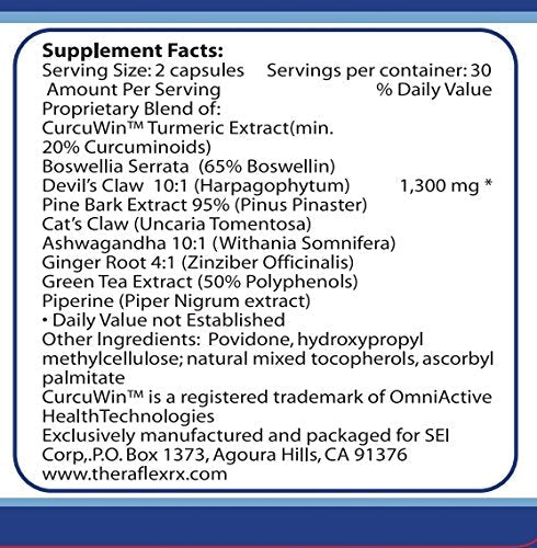 Theraflex RX® Capsules for Relief of Joint & Muscle Discomfort, Mobility and Healthy Inflammation Response with Patented Curcuwin® Turmeric Extract, Boswellia, Ashwaganda, 60 Capsules - dailyvitalstore