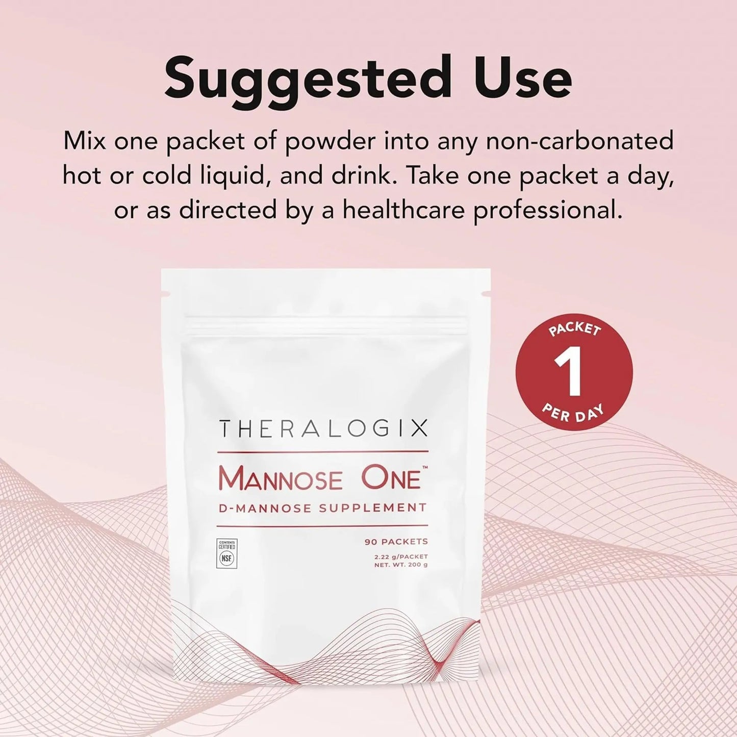 Theralogix Mannose One D-Mannose Powder - 90-Day Supply - Supports Urinary Tract Health with 2,000 mg D-Mannose* - NSF Certified - 90 Packets - dailyvitalstore