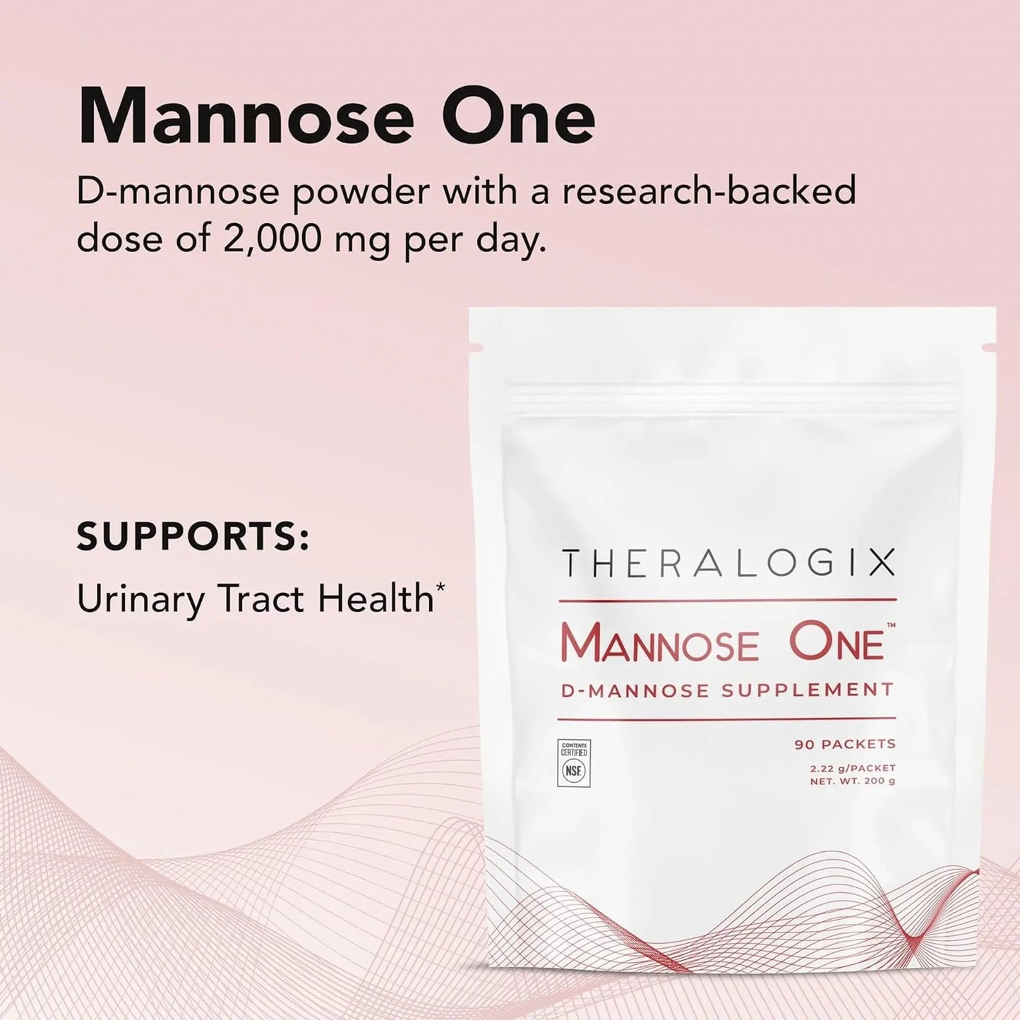 Theralogix Mannose One D-Mannose Powder - 90-Day Supply - Supports Urinary Tract Health with 2,000 mg D-Mannose* - NSF Certified - 90 Packets - dailyvitalstore