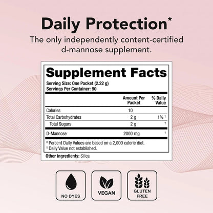 Theralogix Mannose One D-Mannose Powder - 90-Day Supply - Supports Urinary Tract Health with 2,000 mg D-Mannose* - NSF Certified - 90 Packets - dailyvitalstore