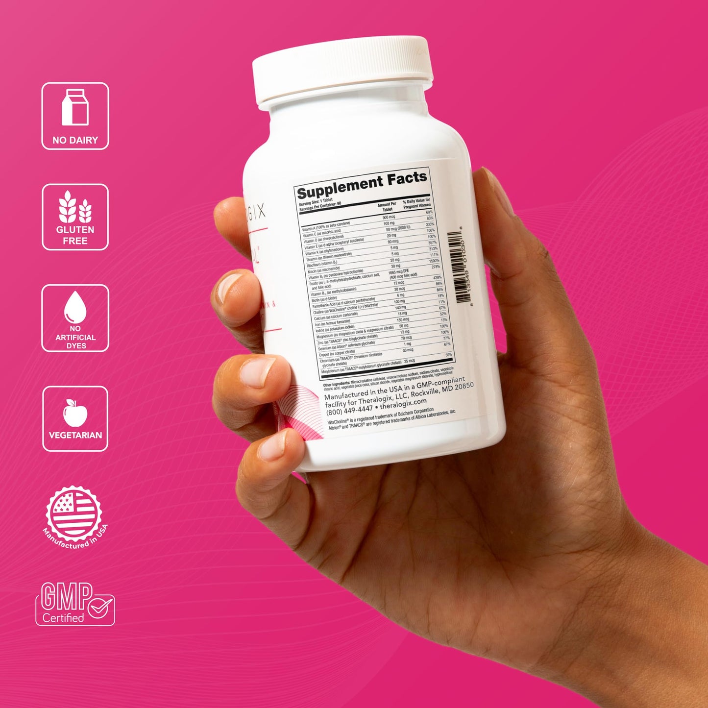 Theralogix TheraNatal Core Preconception Vitamin Supplement - 90-Day Supply - Prenatal Vitamins & Fertility Supplement for Women with Folate, Vitamin D3 - dailyvitalstore