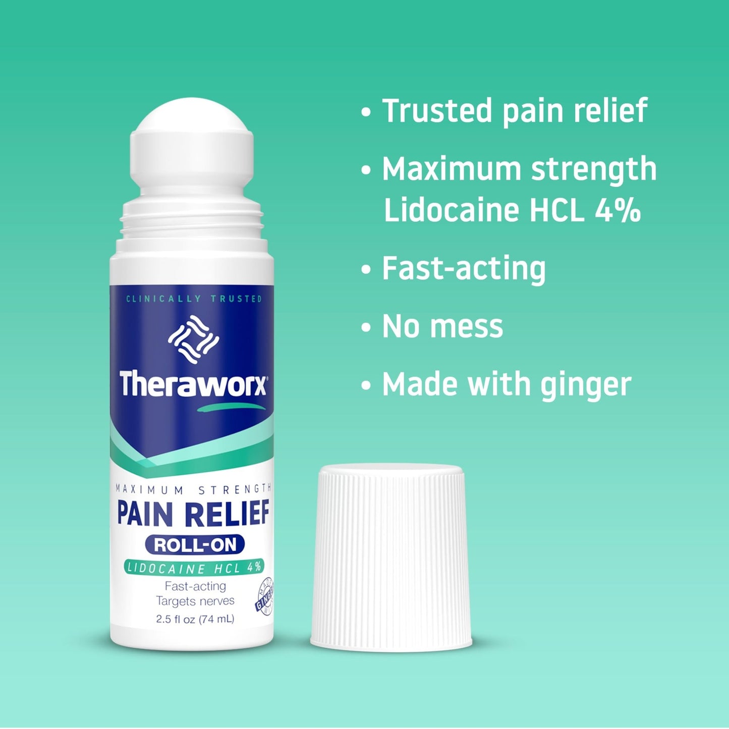 Theraworx Maximum Strength Pain Relief Roll-On with Lidocaine, Fast-Acting - 2.5 Oz - 1 Count - dailyvitalstore
