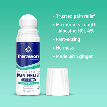 Theraworx Maximum Strength Pain Relief Roll-On with Lidocaine, Fast-Acting - 2.5 Oz - 1 Count - dailyvitalstore