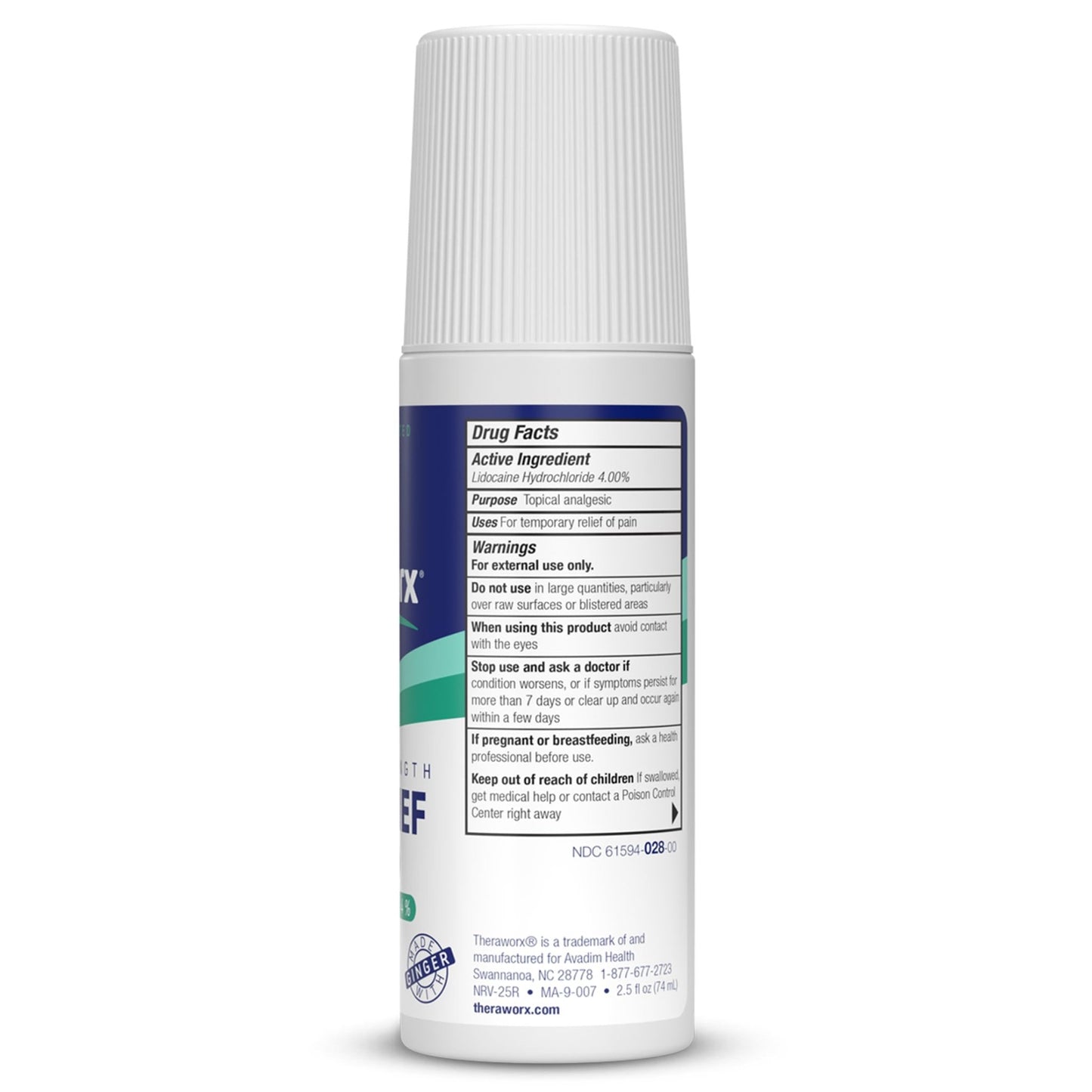 Theraworx Maximum Strength Pain Relief Roll-On with Lidocaine, Fast-Acting - 2.5 Oz - 2 Count - dailyvitalstore