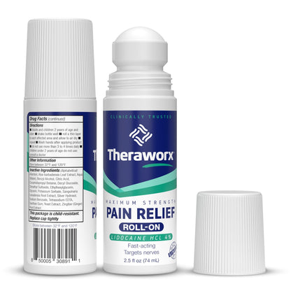 Theraworx Maximum Strength Pain Relief Roll-On with Lidocaine, Fast-Acting - 2.5 Oz - 2 Count - dailyvitalstore