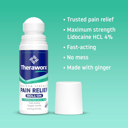 Theraworx Maximum Strength Pain Relief Roll-On with Lidocaine, Fast-Acting - 2.5 Oz - 2 Count - dailyvitalstore