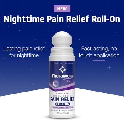 Theraworx Nighttime Maximum Strength Pain Relief Roll-on with Lidocaine – 2.5 oz - 2 Count - dailyvitalstore