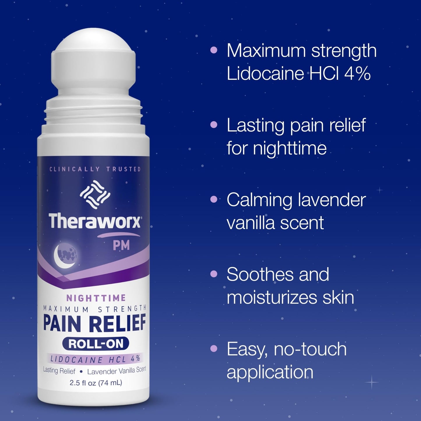 Theraworx Nighttime Maximum Strength Pain Relief Roll-on with Lidocaine – 2.5 oz - 2 Count - dailyvitalstore