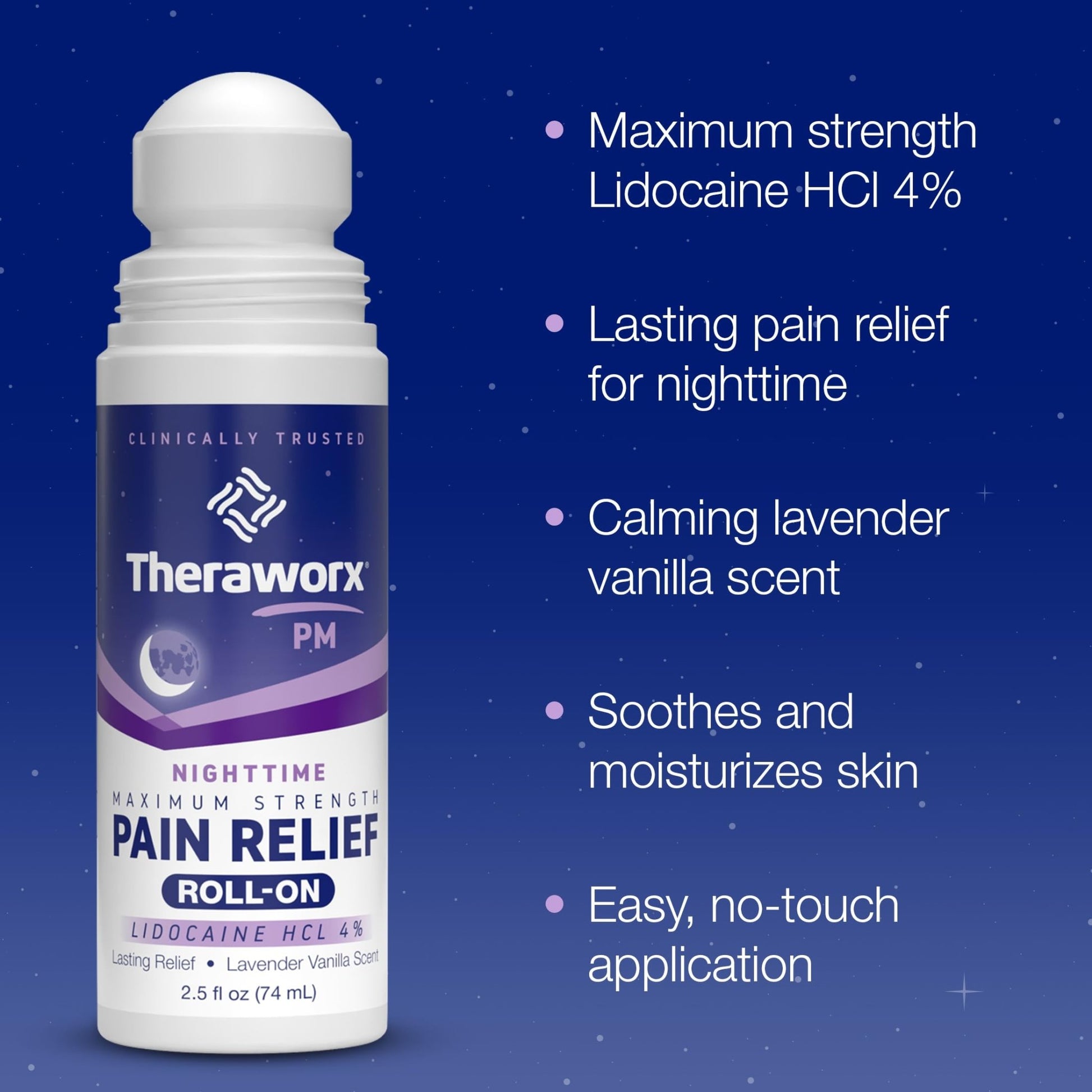 Theraworx Nighttime Maximum Strength Pain Relief Roll-on with Lidocaine – 2.5 oz - 2 Count - dailyvitalstore
