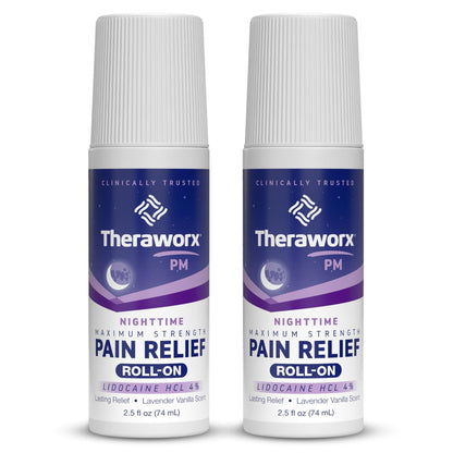 Theraworx Nighttime Maximum Strength Pain Relief Roll-on with Lidocaine – 2.5 oz - 2 Count - dailyvitalstore