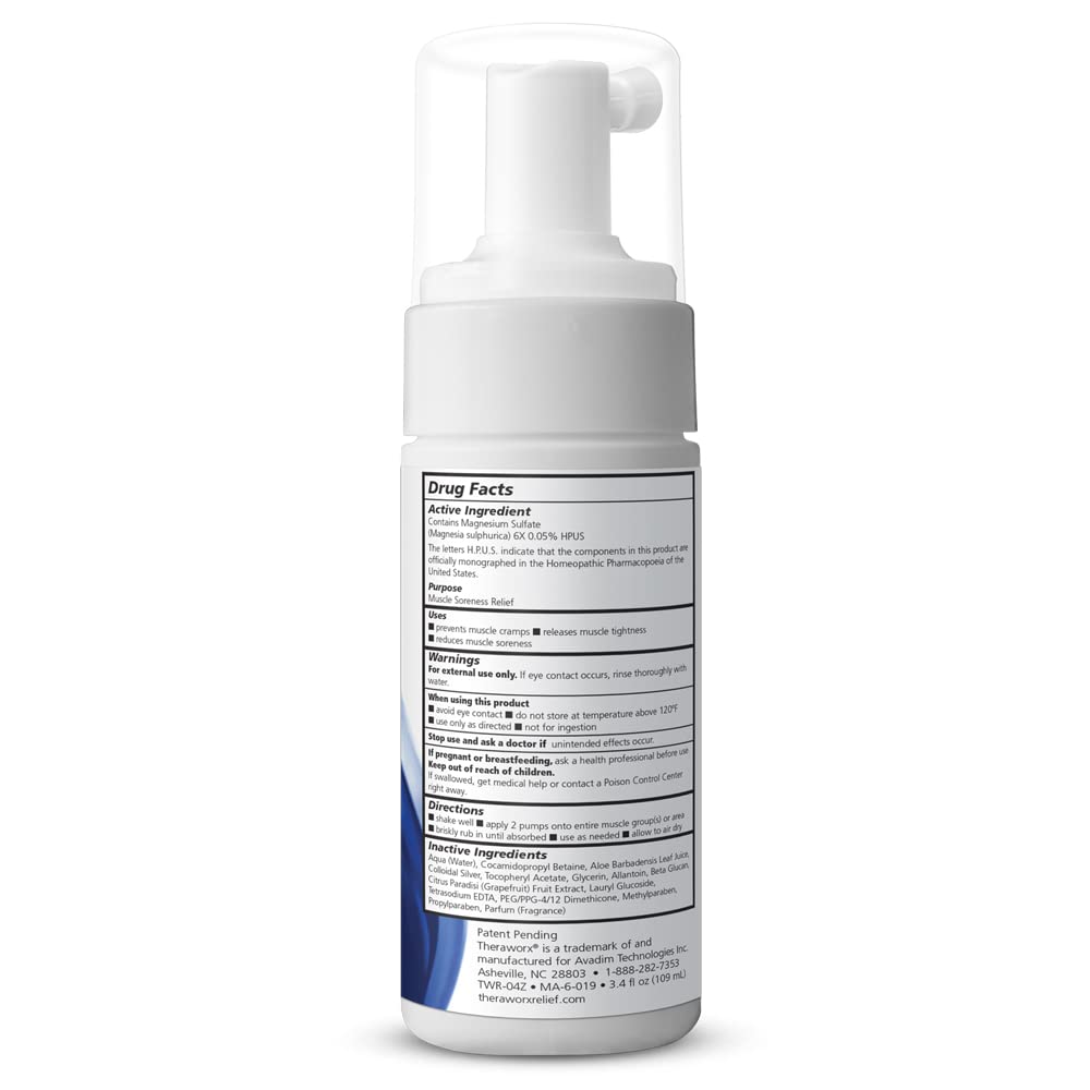 THERAWORX Relief Fast-Acting Foam for Leg & Foot Cramps and Muscle Soreness, 3.4oz Travel Size - dailyvitalstore