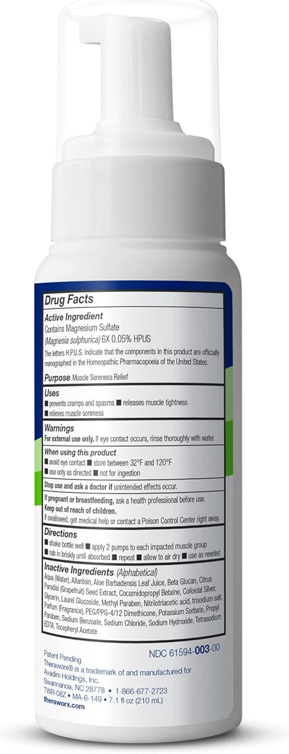 Theraworx Relief for Muscle Cramps Foam Fast-Acting Muscle Spasm, Leg Soreness with Magnesium Sulfate - 7.1 oz - 2 Count - dailyvitalstore