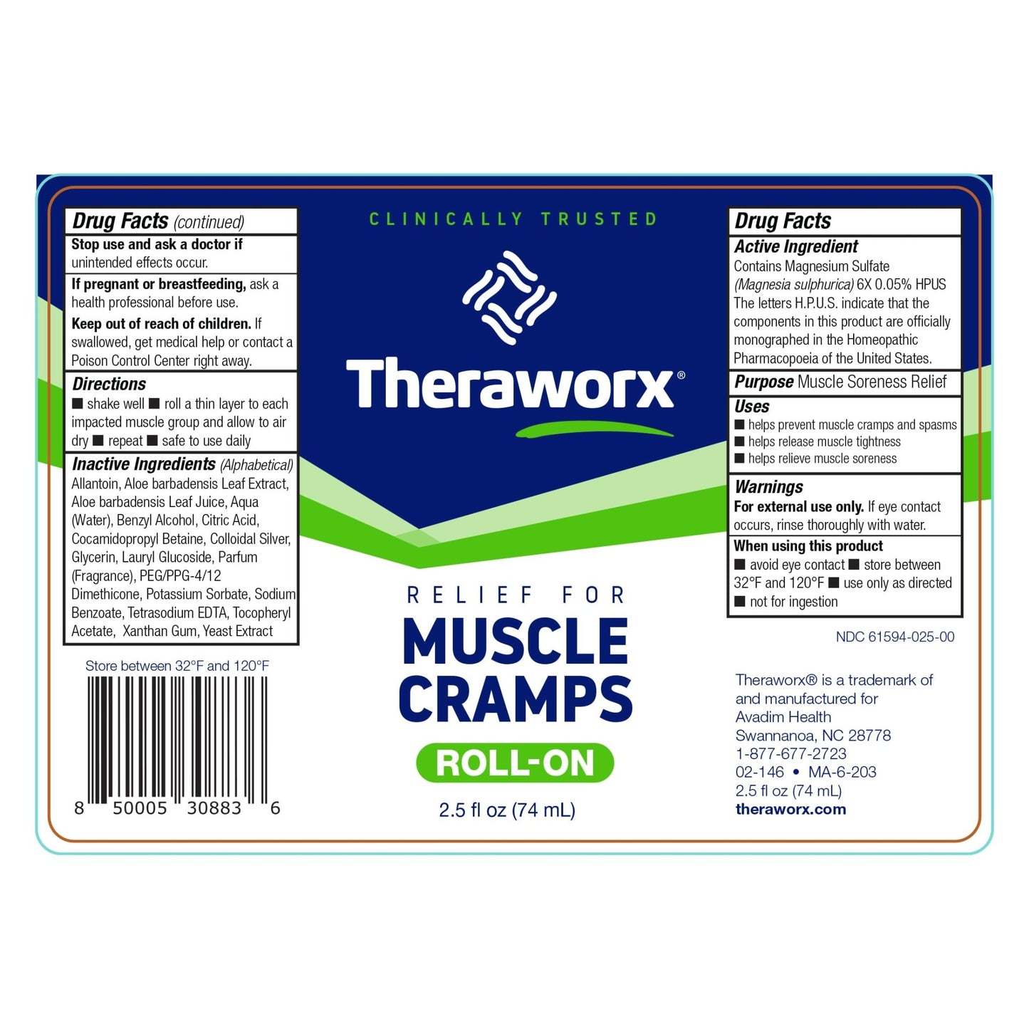 Theraworx Relief for Muscle Cramps Roll-On Fast-Acting Muscle Spasm, Leg Soreness with Magnesium Sulfate - 2.5 oz - 1 Count - dailyvitalstore