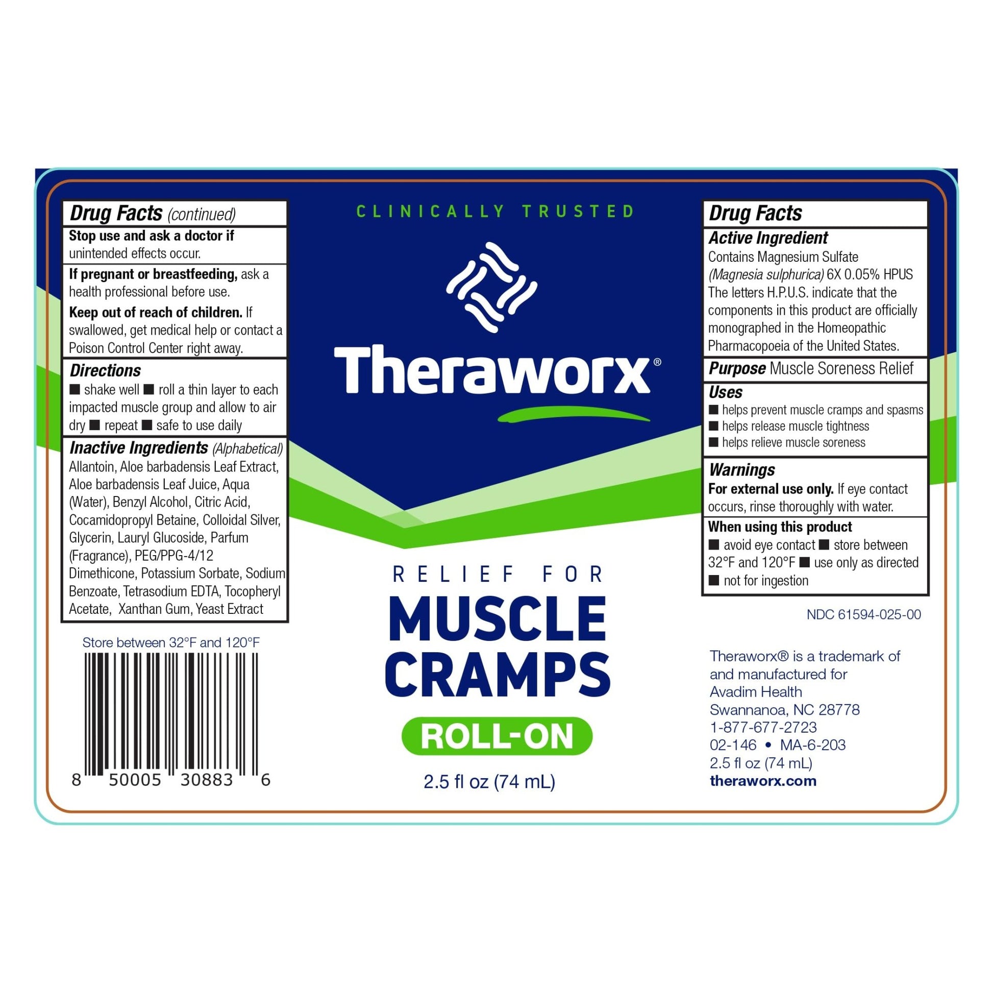 Theraworx Relief for Muscle Cramps Roll-On Fast-Acting Muscle Spasm, Leg Soreness with Magnesium Sulfate - 2.5 oz - 1 Count - dailyvitalstore