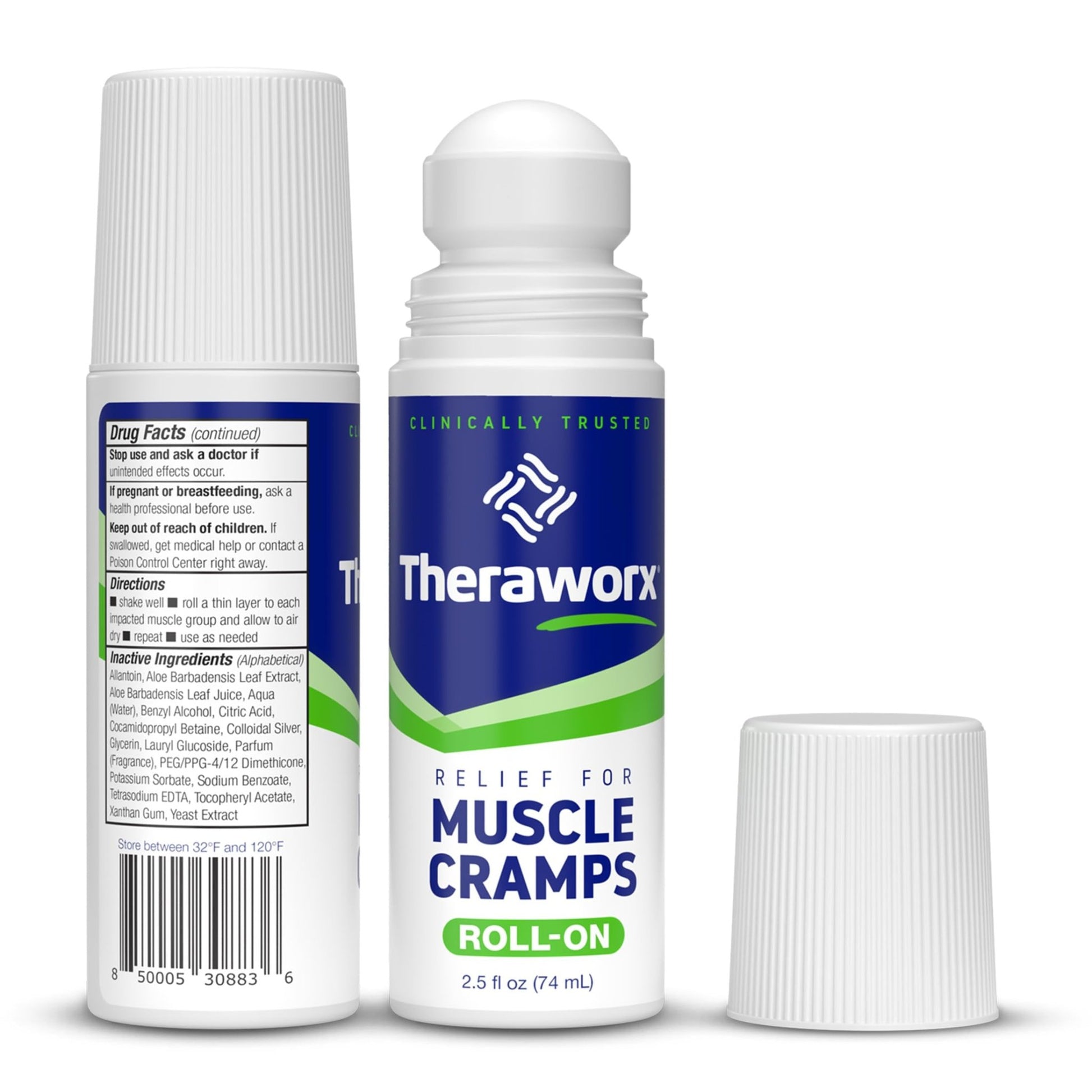 Theraworx Relief for Muscle Cramps Roll-On Fast-Acting Muscle Spasm, Leg Soreness with Magnesium Sulfate - 2.5 oz - 2 Count - dailyvitalstore