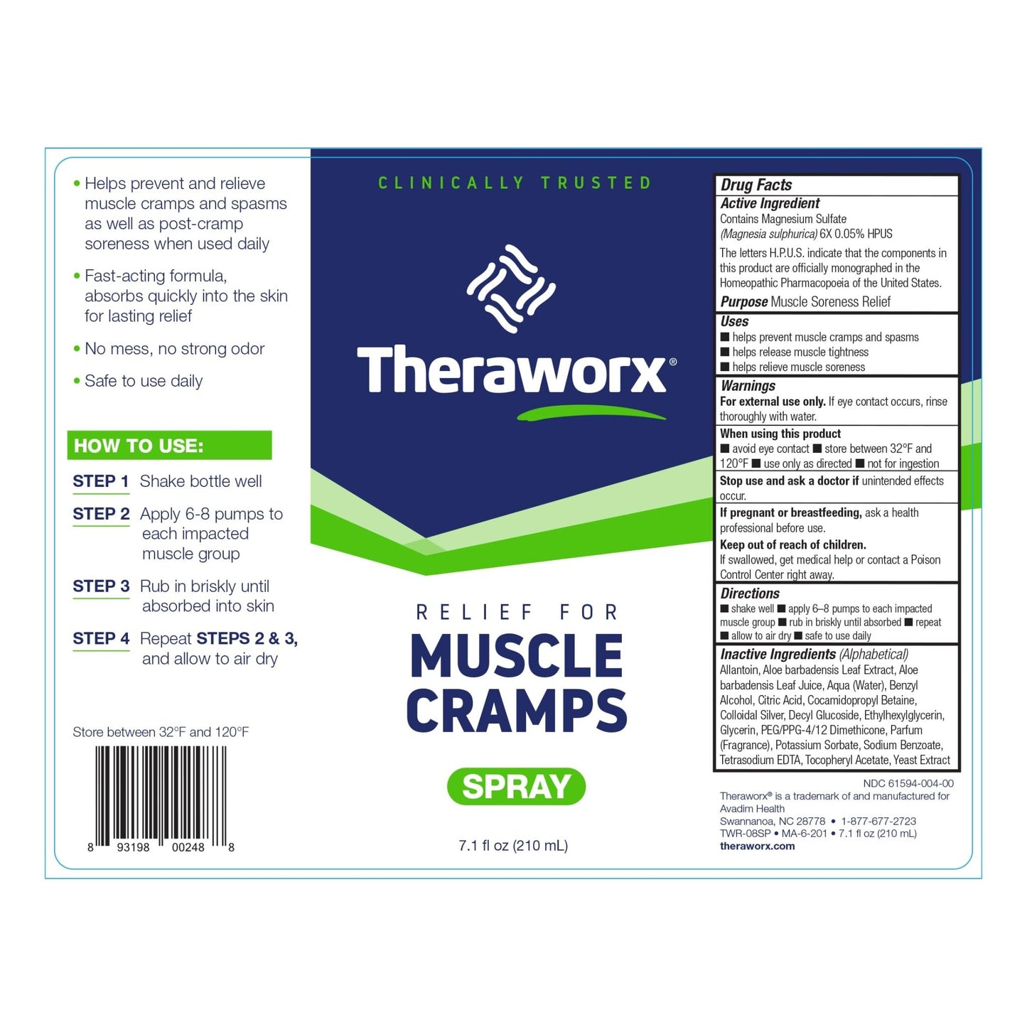 Theraworx Relief for Muscle Cramps Spray Fast-Acting Muscle Spasm, Leg Soreness with Magnesium Sulfate - 7.1 oz - 1 Count - dailyvitalstore