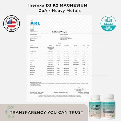THEREXA Vitamin D3 K2 Magnesium Supplement - Extra Strength with 10000 IU Vitamin D3, Magnesium Glycinate and 200 mcg K2 MK-7 Vitamin Supplements Complex, for Women & Men - 300 Softgels - dailyvitalstore