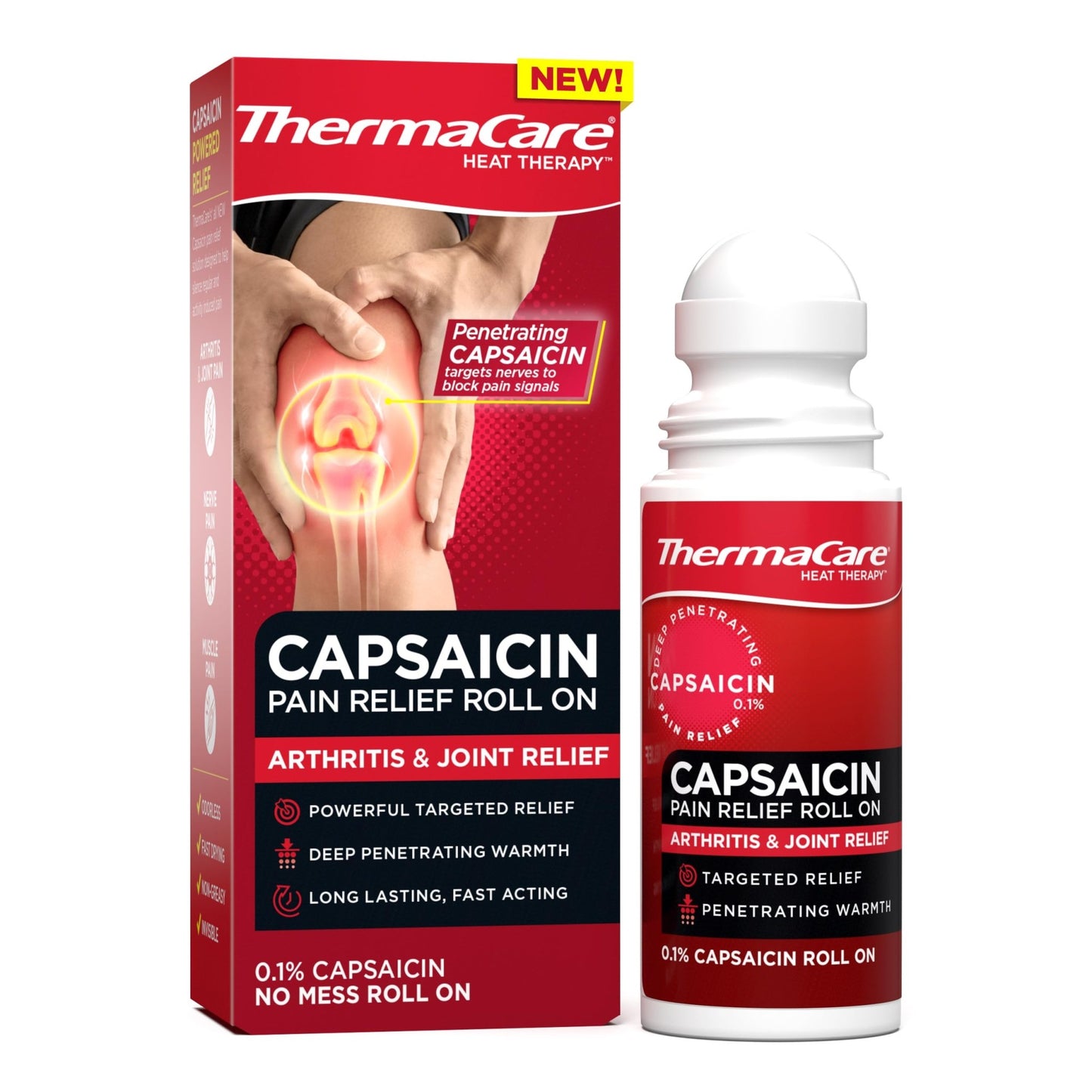 ThermaCare Arthritis Pain Relief Roll-On - Fast-Acting Capsaicin Formula for Joint & Muscle Pain - Soothing Warmth - Mess-Free Application - Targets Stiffness & Discomfort - 2.5 oz - dailyvitalstore