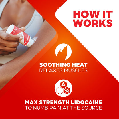 ThermaCare Heat + Max Strength 4% Lidocaine Roll-On - Dual Action Pain Relief with Patented Heatwave Technology - Targeted No-Mess Relief for Back, Neck, Muscles, & Joints - dailyvitalstore