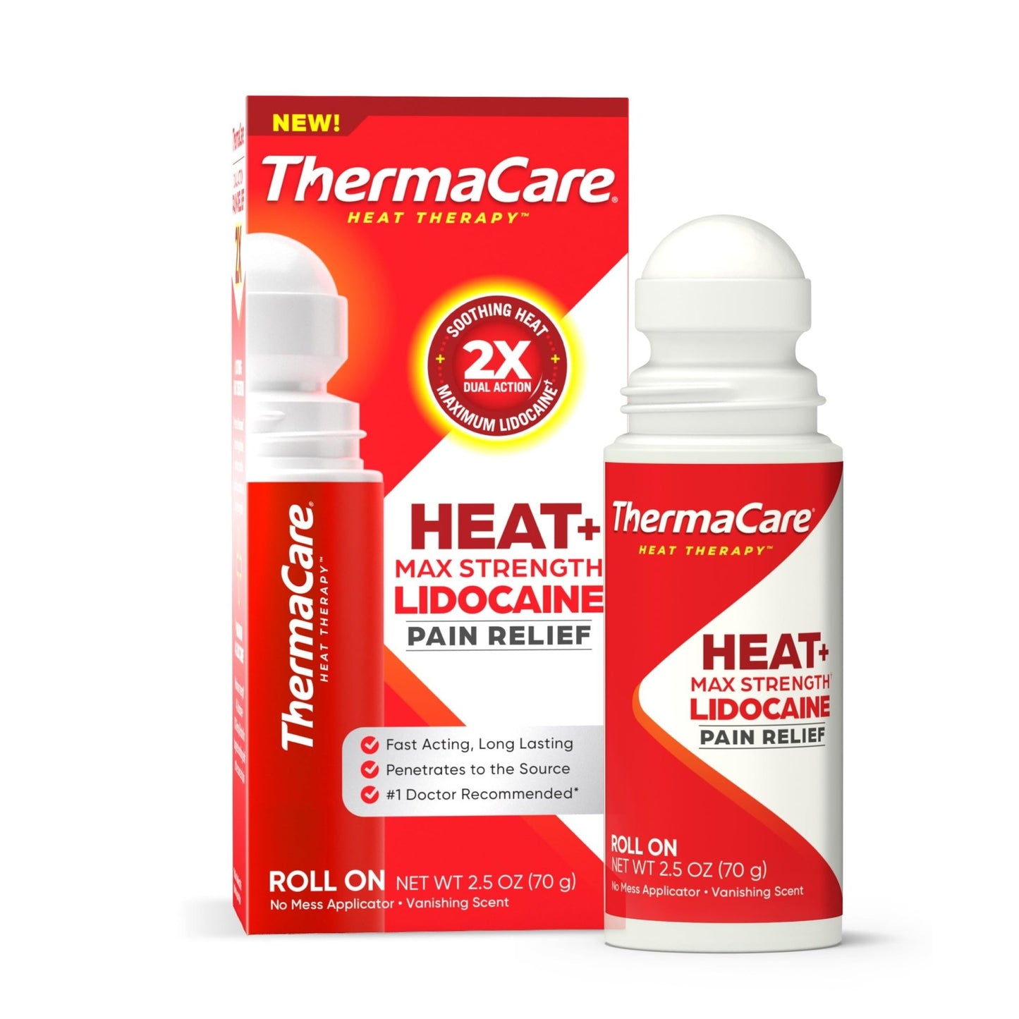 ThermaCare Heat + Max Strength 4% Lidocaine Roll-On - Dual Action Pain Relief with Patented Heatwave Technology - Targeted No-Mess Relief for Back, Neck, Muscles, & Joints - dailyvitalstore