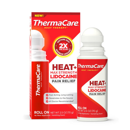 ThermaCare Heat + Max Strength 4% Lidocaine Roll-On - Dual Action Pain Relief with Patented Heatwave Technology - Targeted No-Mess Relief for Back, Neck, Muscles, & Joints - dailyvitalstore