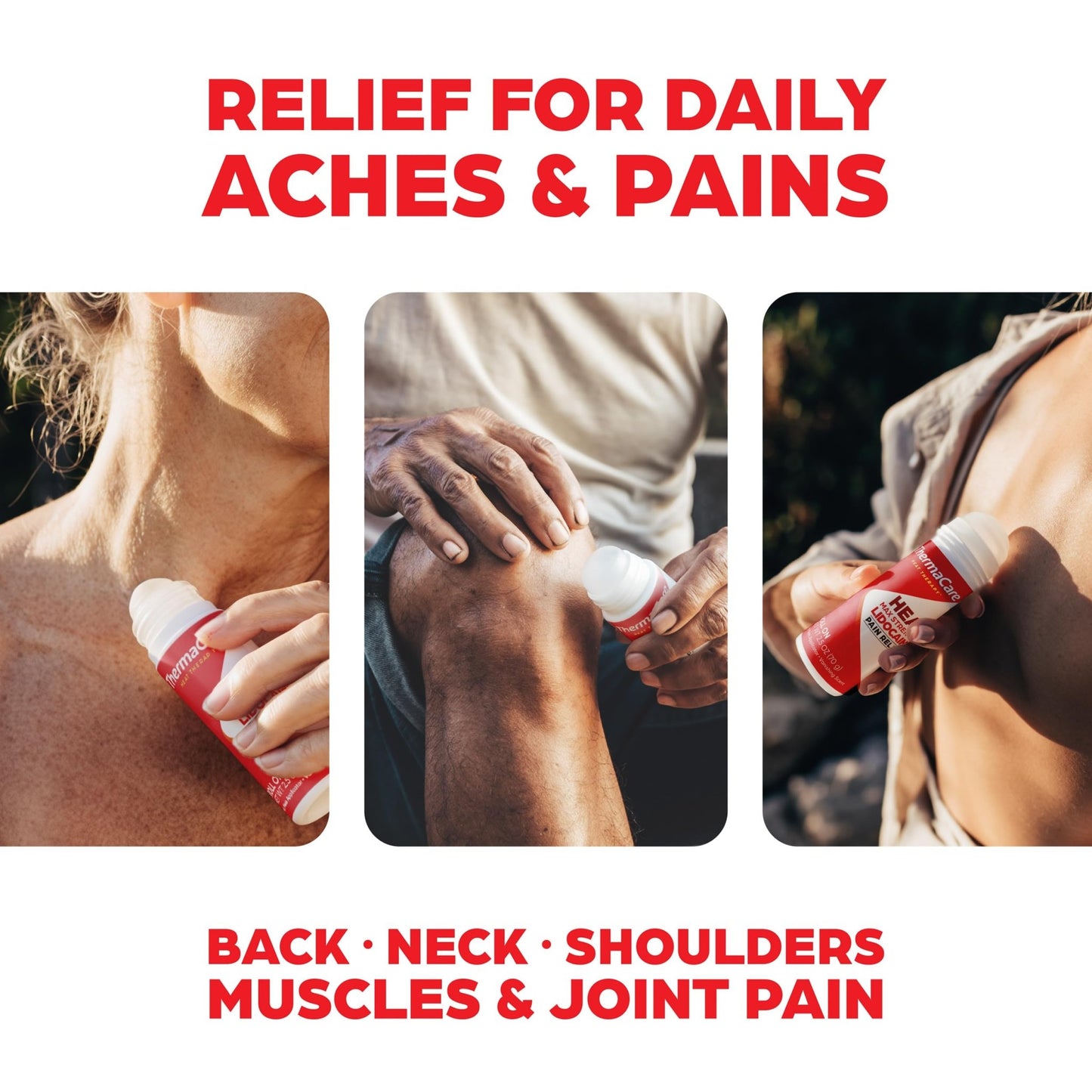 ThermaCare Heat + Max Strength 4% Lidocaine Roll-On - Dual Action Pain Relief with Patented Heatwave Technology - Targeted No-Mess Relief for Back, Neck, Muscles, & Joints - dailyvitalstore