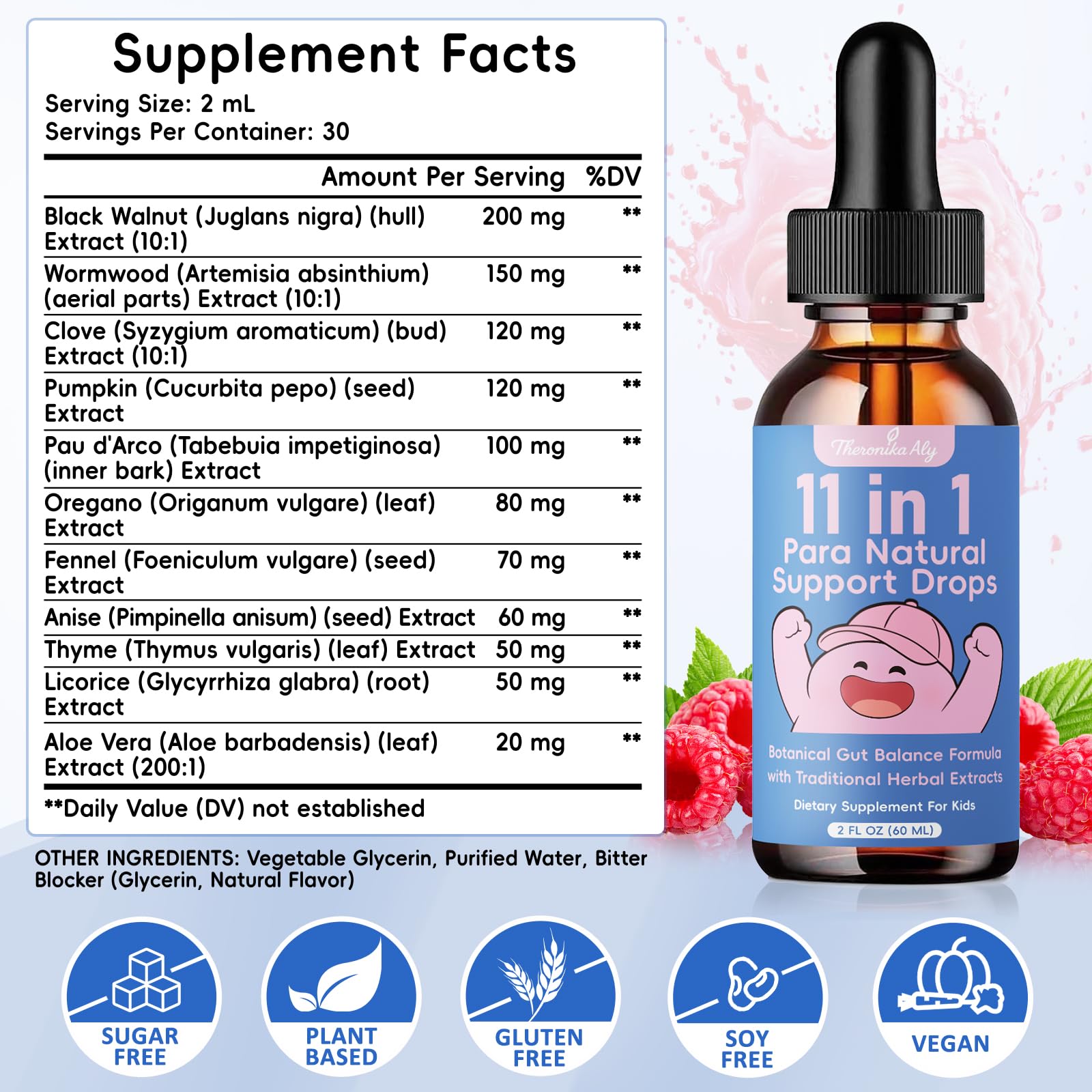 Theronika Aly Parasite Cleanse for Humans & Kids – Advanced Herbal Blend with Black Walnut, Wormwood, Clove, Digestive & Gut Balance Support, Alcohol-Free Liquid Drops, 30 Servings - dailyvitalstore