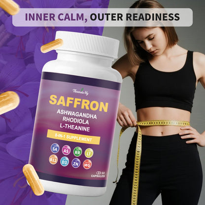 Theronika Aly Saffron Supplements – Blend with Ashwagandha, Safron, Rhodiola, Magnesium, L-Theanine, Zinc & B12, 88.5 mg Pure Saffron Extract Capsules Mood, Energy, Vision & Focus – 60 Vegan Capsules - dailyvitalstore