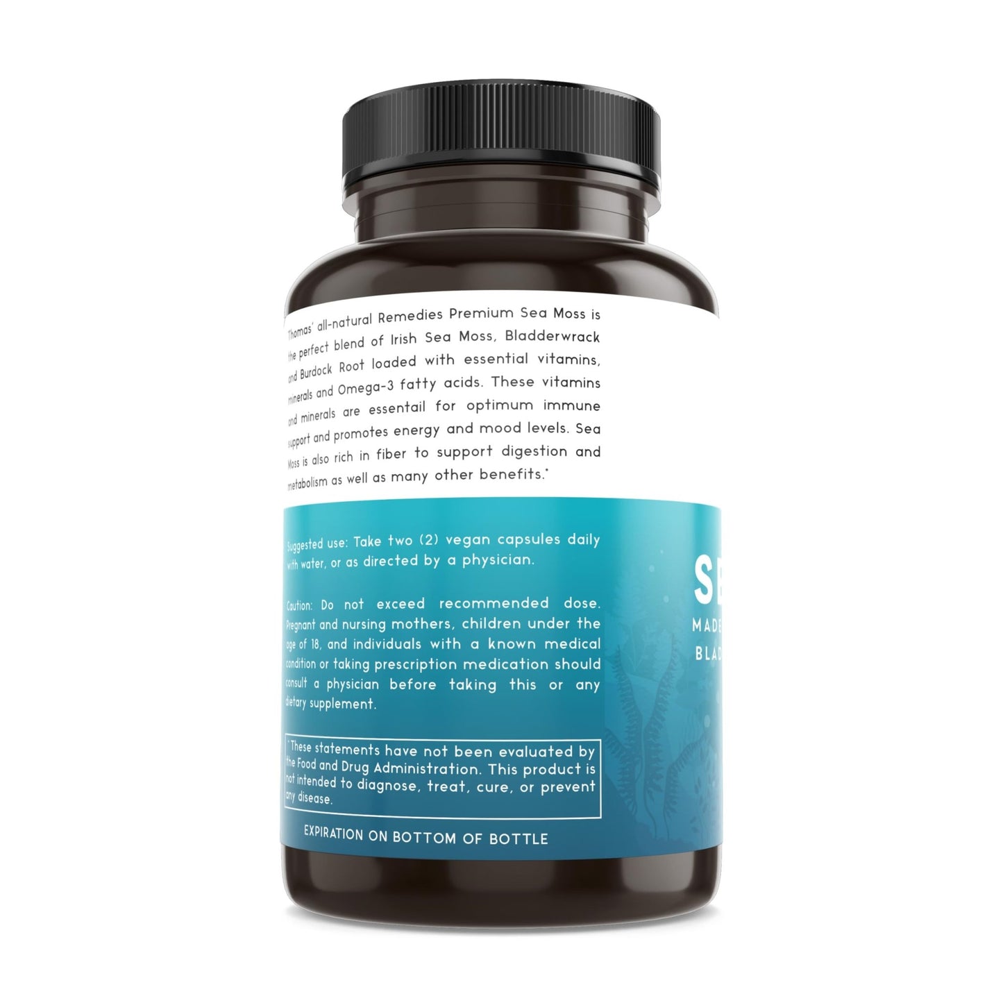 Thomas' all-natural Remedies Irish Sea Moss Capsules, Sea Moss with Bladderwrack & Burdock Root Organic for Gut Health, Digestion, Energy & Immune Support, 120 Seamoss Pills - dailyvitalstore